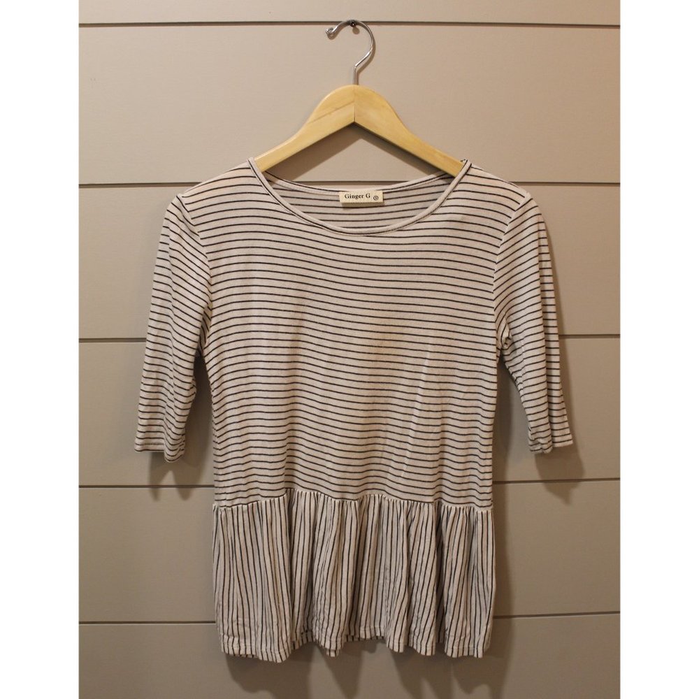 Striped Black & White Loose Peplum Top